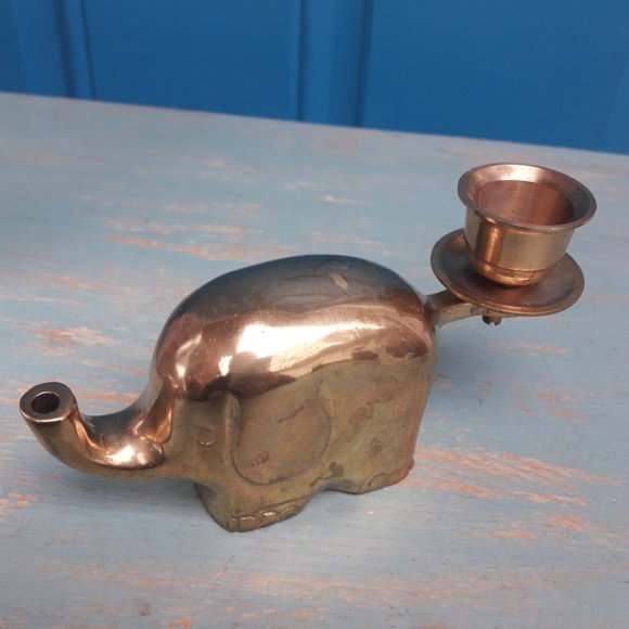 Vintage Brass Elephant Candlestick MCM Candle Holder Table Top Brass Animal gold - Picture 13 of 15